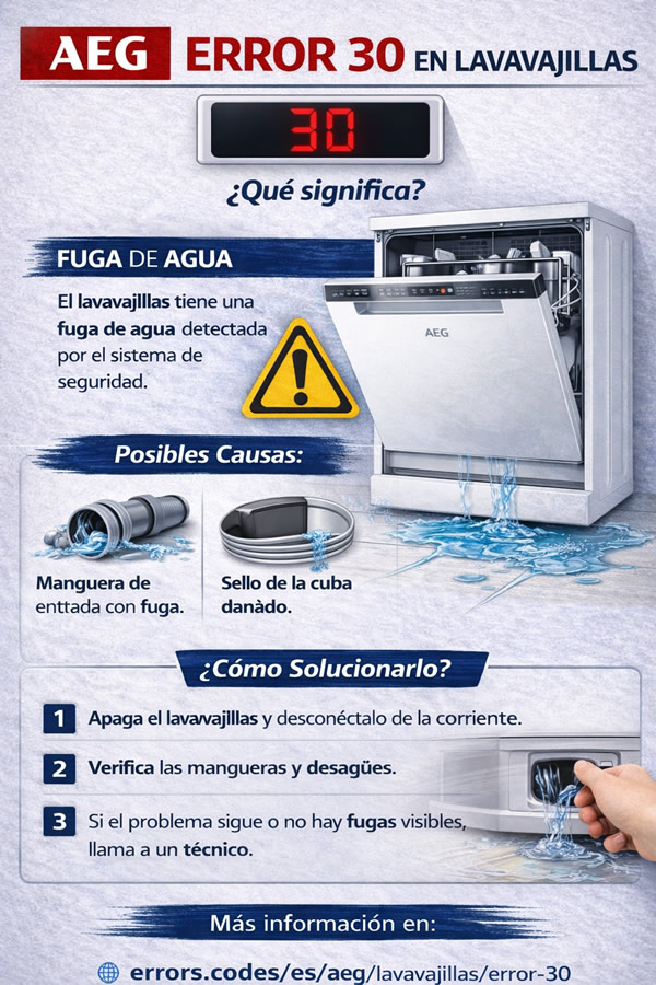 infografía de cómo arreglar el error 30 de los lavavajillas AEG