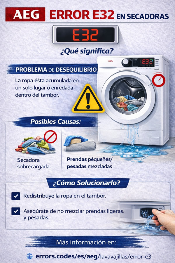 infografía de datos de cómo solucionar el error e32 en tus secadoras AEG