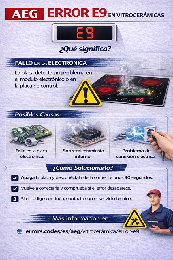 infografía para arreglar el error e9 en vitrocerámica AEG