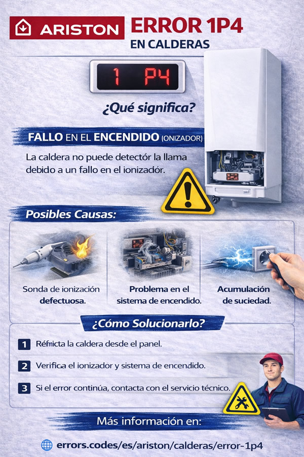 infografía para solucionar el complicado error 1p4 de calderas Ariston