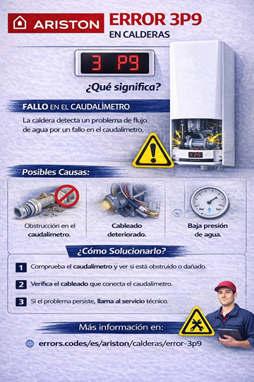 infografía para arreglar el error 3p9 de calderas Ariston