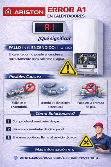 infografía para arreglar el error a1 en calentadores Ariston