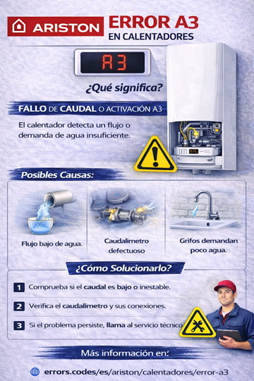 infografía para solucionar el error a3 en calentadores Ariston