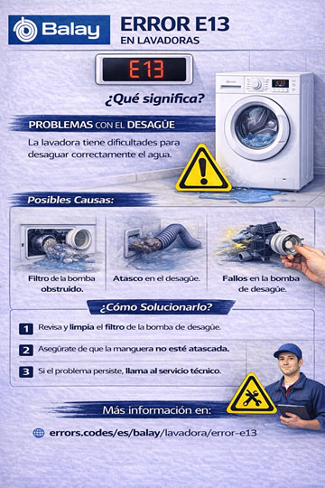 infografía del error e13 de lavadoras Balay