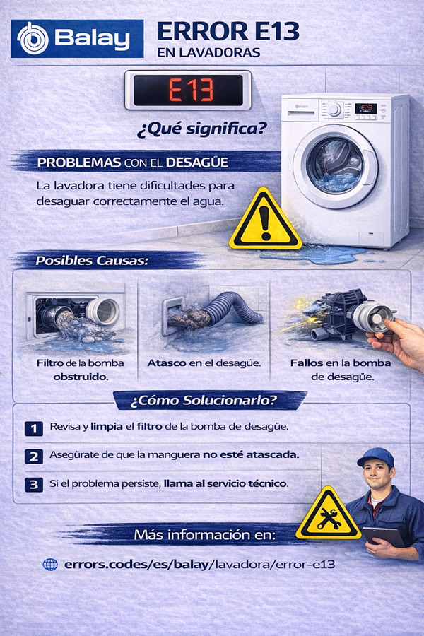 infografía del error e13 de lavadoras Balay