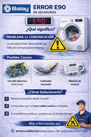 infografía del error e90 de secadoras Balay