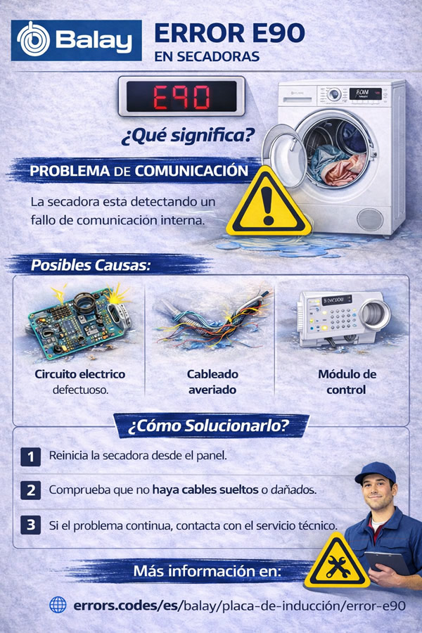 infografía del error e90 de secadoras Balay