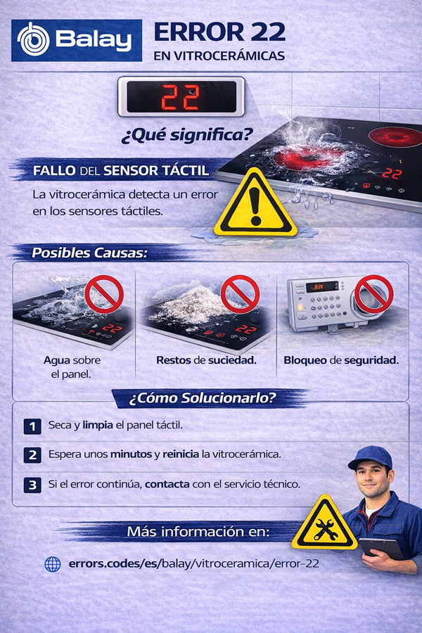 infografía del error 22 de vitrocerámicas Balay